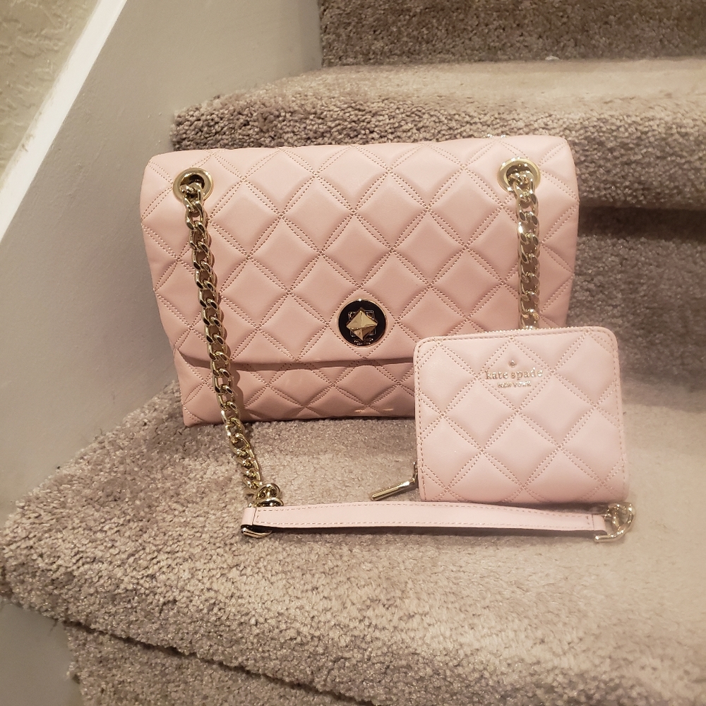 Kate Spade pink leather bag with matching wallet